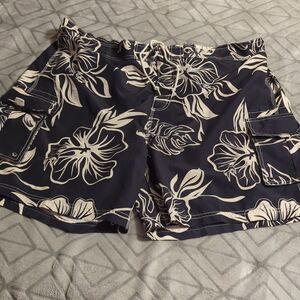 Sand N Sun Men Swimwear Large Black Floral Swim Trunks Cargo Pockets Beach Surf